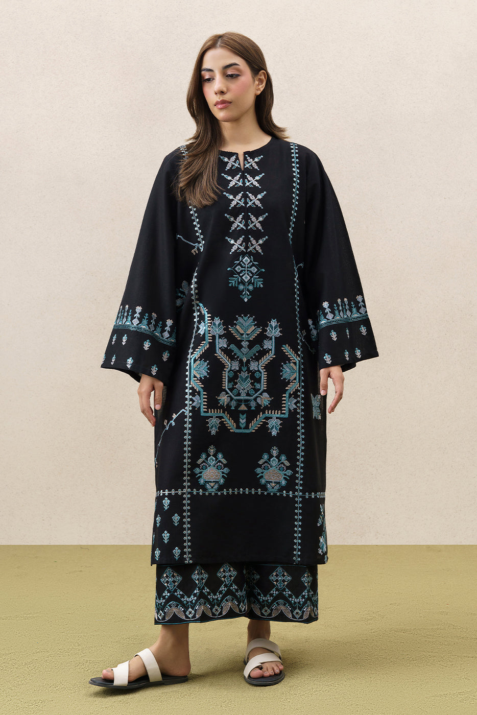 2 PIECE EMBROIDERED SLUB KHADDAR SUIT (PRET)