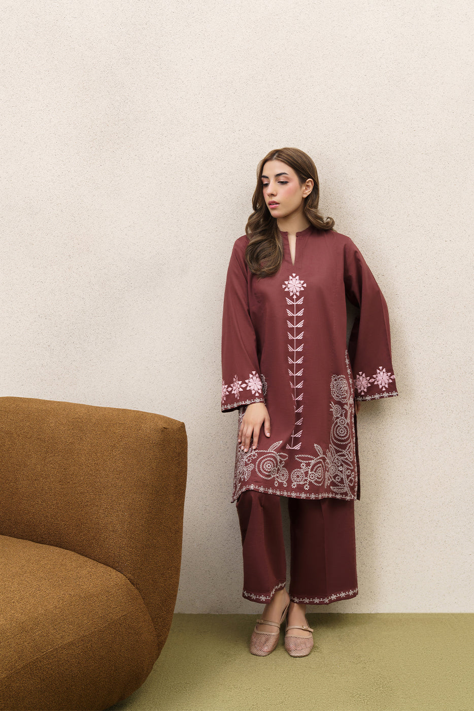 2 PIECE EMBROIDERED SLUB KHADDAR SUIT (PRET)