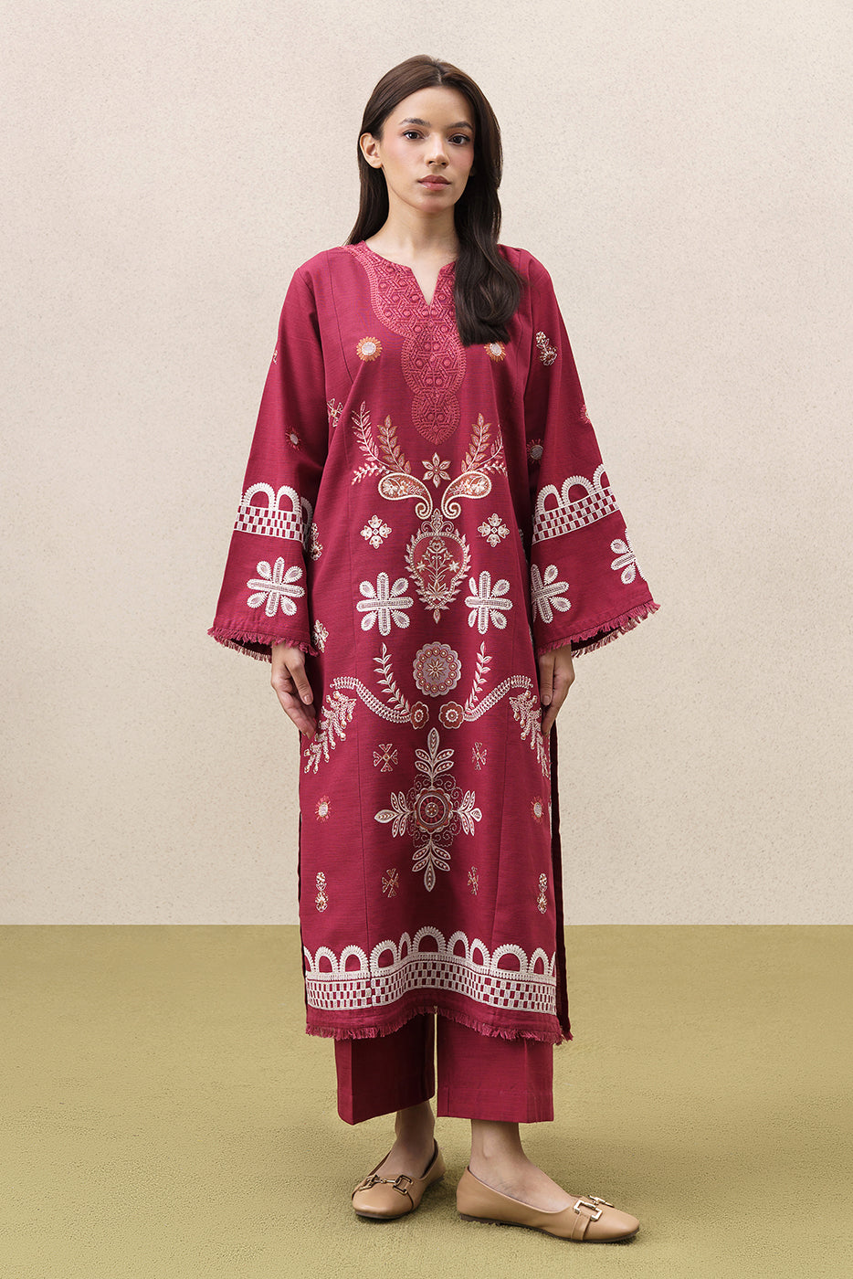 2 PIECE EMBROIDERED SLUB KHADDAR SUIT (PRET)