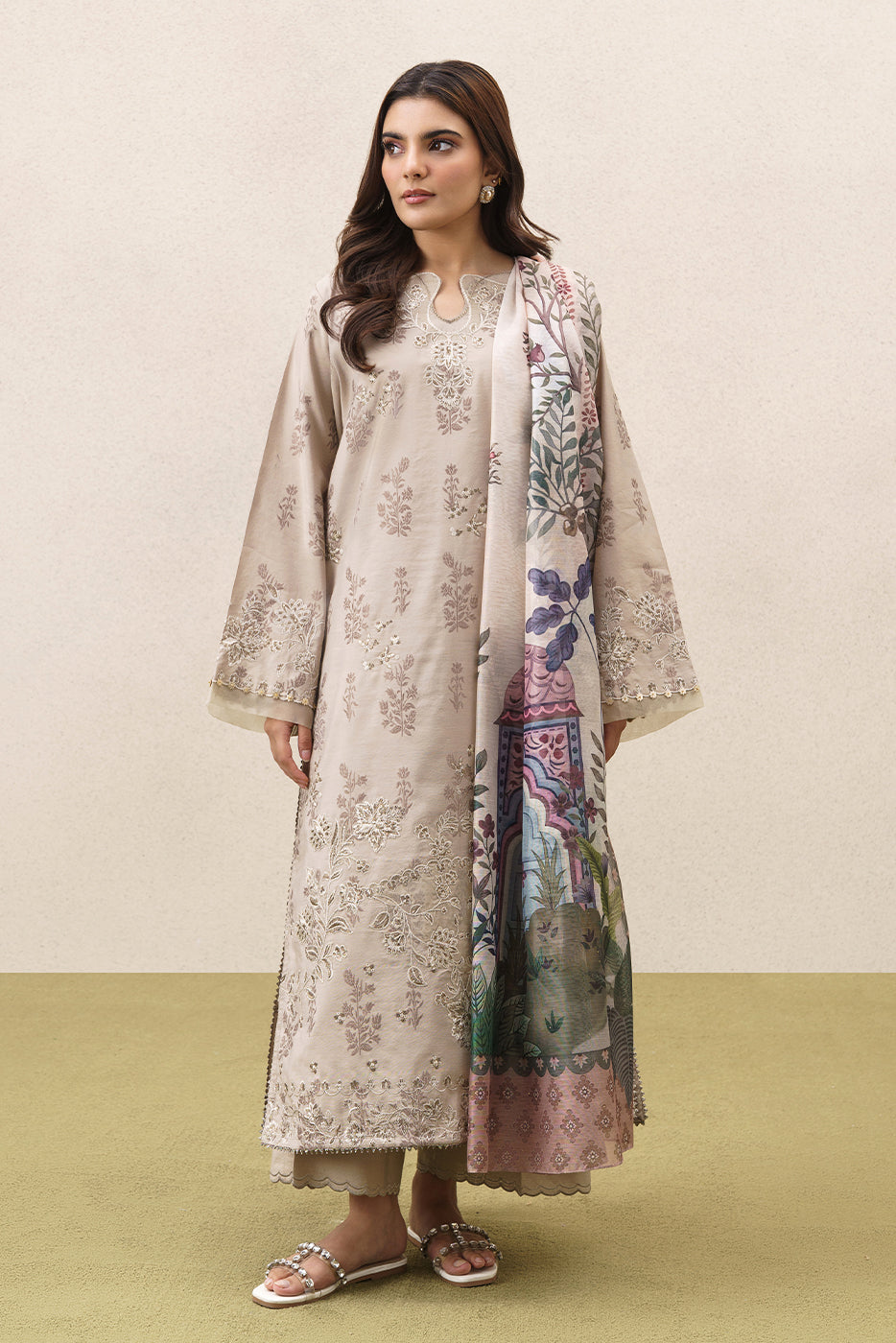 3 PIECE EMBROIDERED YARN DYED JACQUARD SUIT-AURELIA (UNSTITCHED)