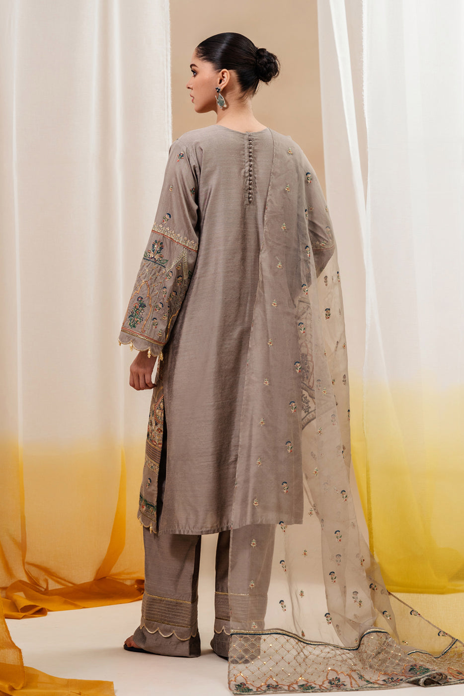3 Piece Embroidered Two Tone Suit-Star Dust (Unstitched)