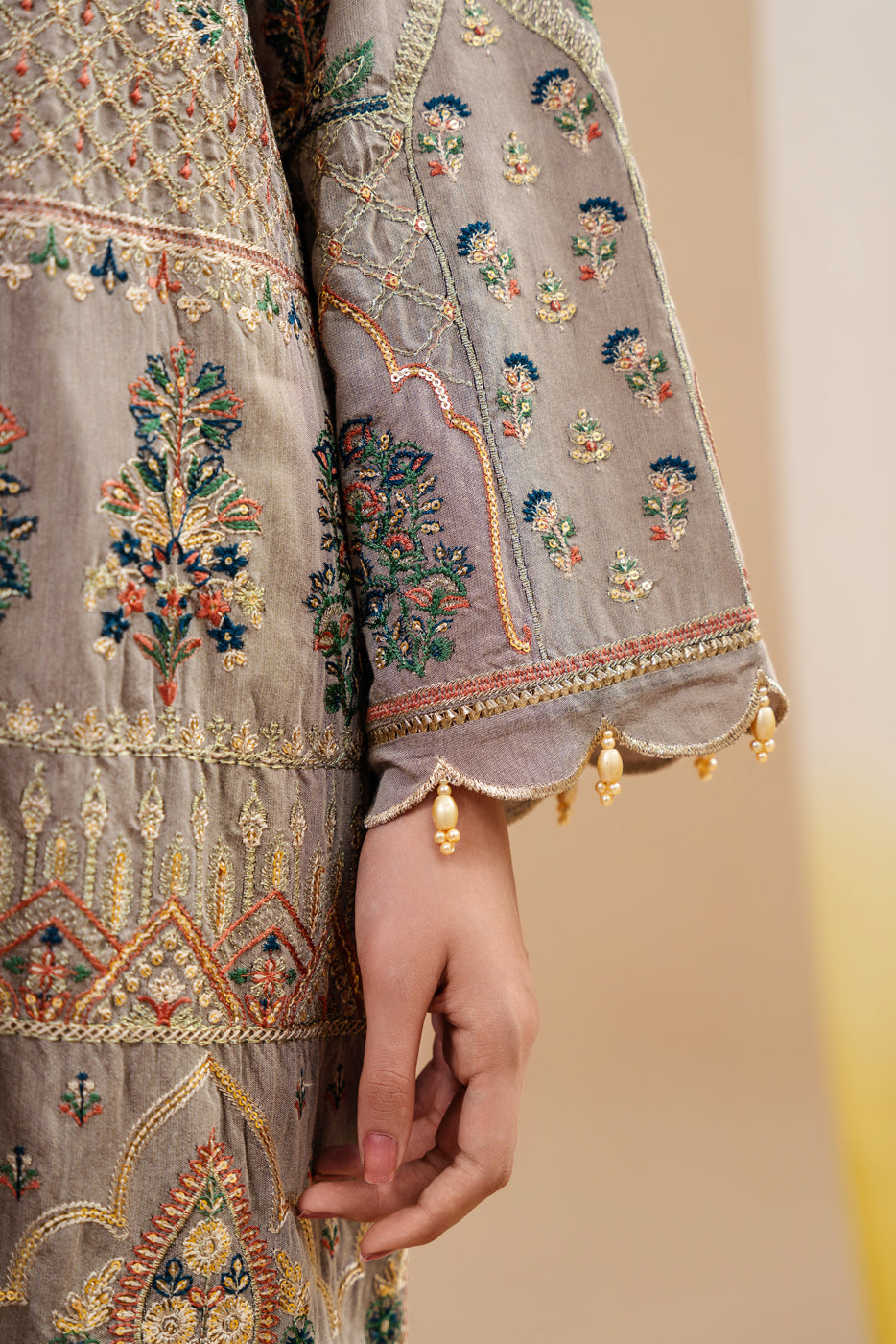 3 Piece Embroidered Two Tone Suit-Star Dust (Unstitched)
