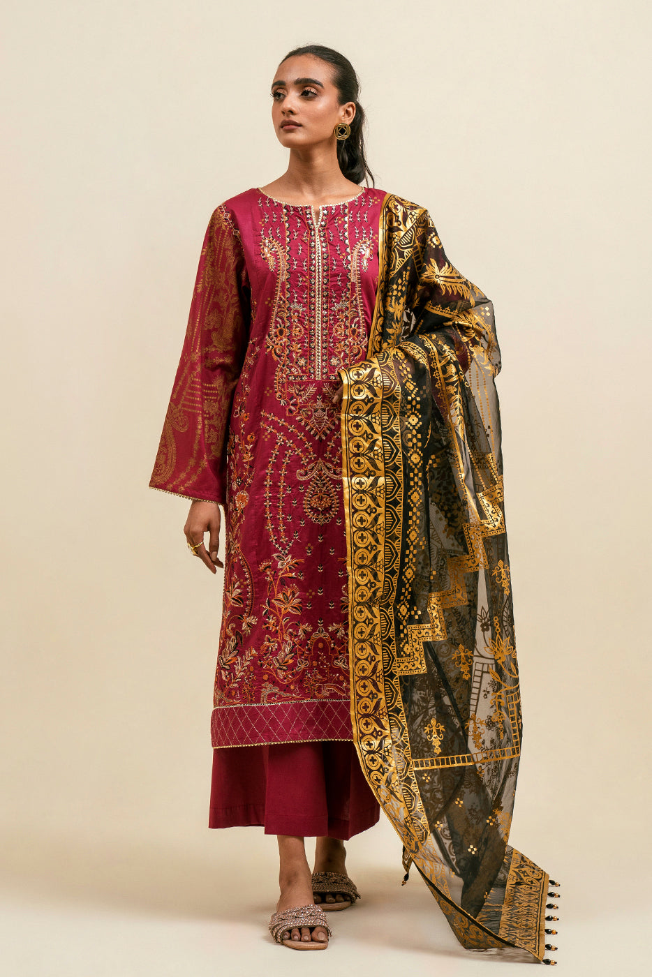3 Piece - Embroiderd Lawn Suit - Mulberry Desire (Unstitched)