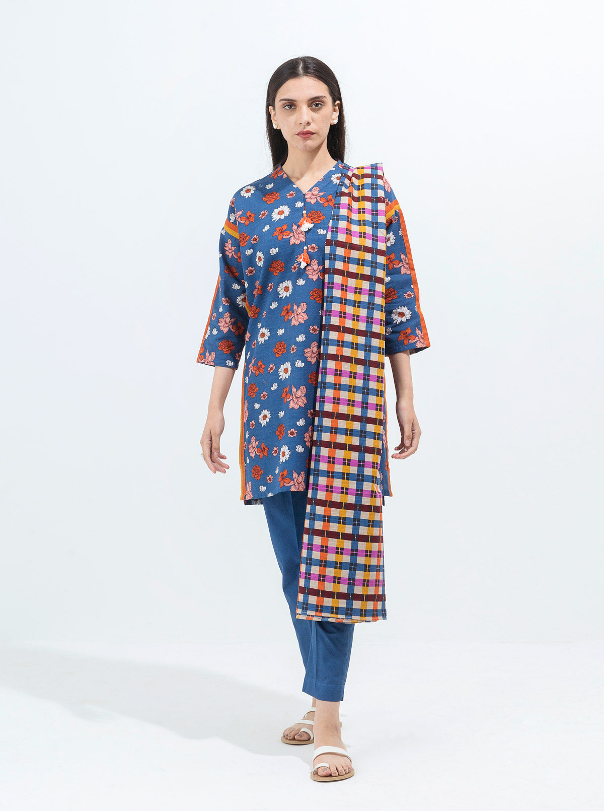 FLORAL FUN-PRINTED-3P (UNSTITCHED)BT2W21U25-BLUE-2000000178311-3P
