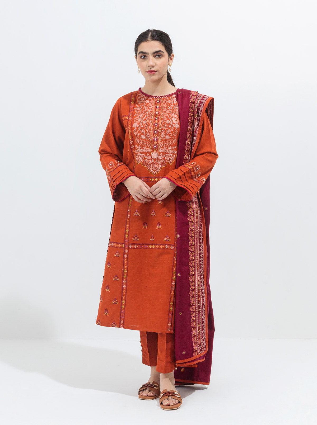 Eternal Ethnic-Embroidered With Shawl-3P (Unstitched)