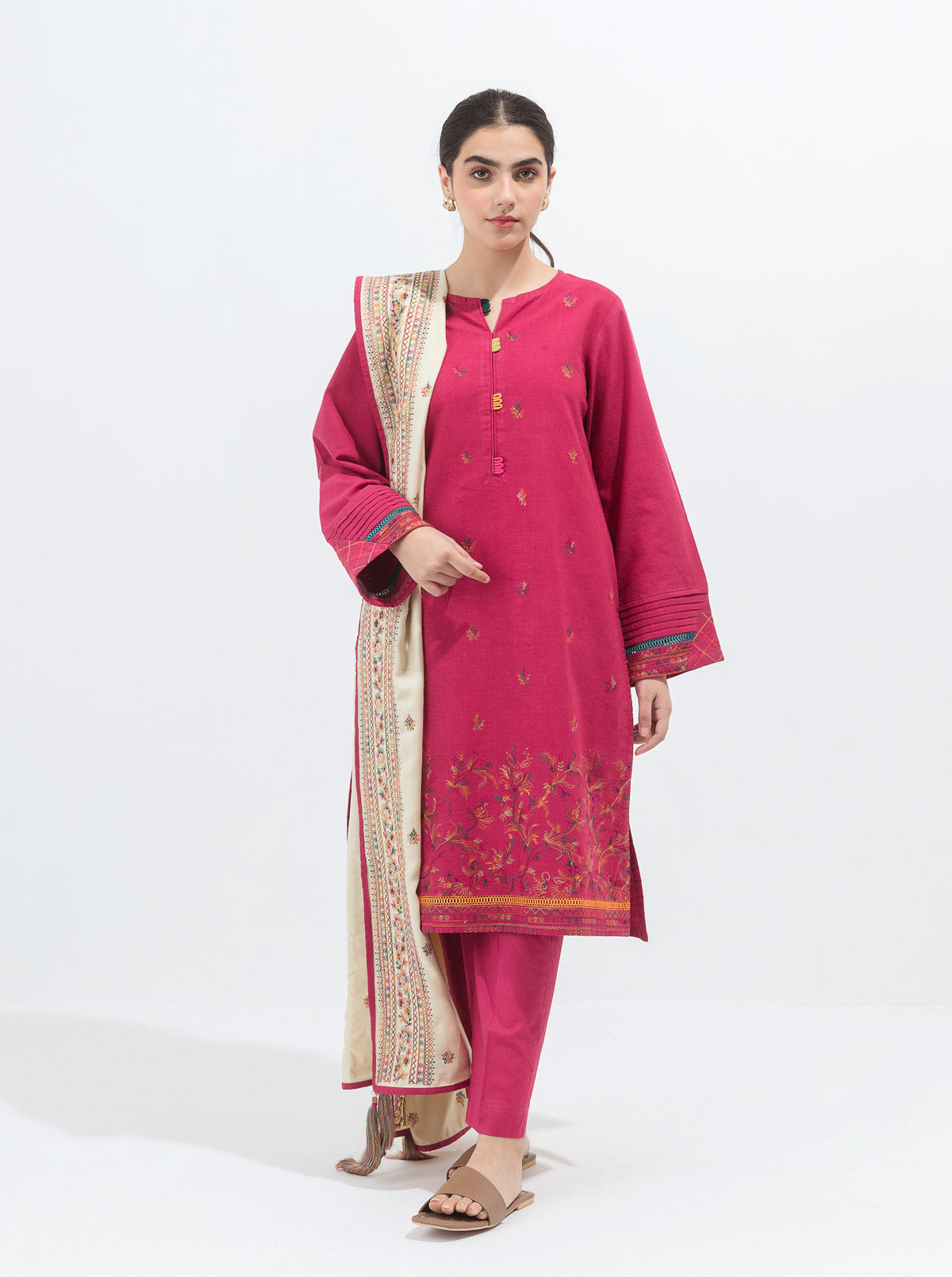 MAGICAL MAGENTA-EMBROIDERED WITH SHAWL-3PBT2W21U60-PINK-2000000178783-3P
