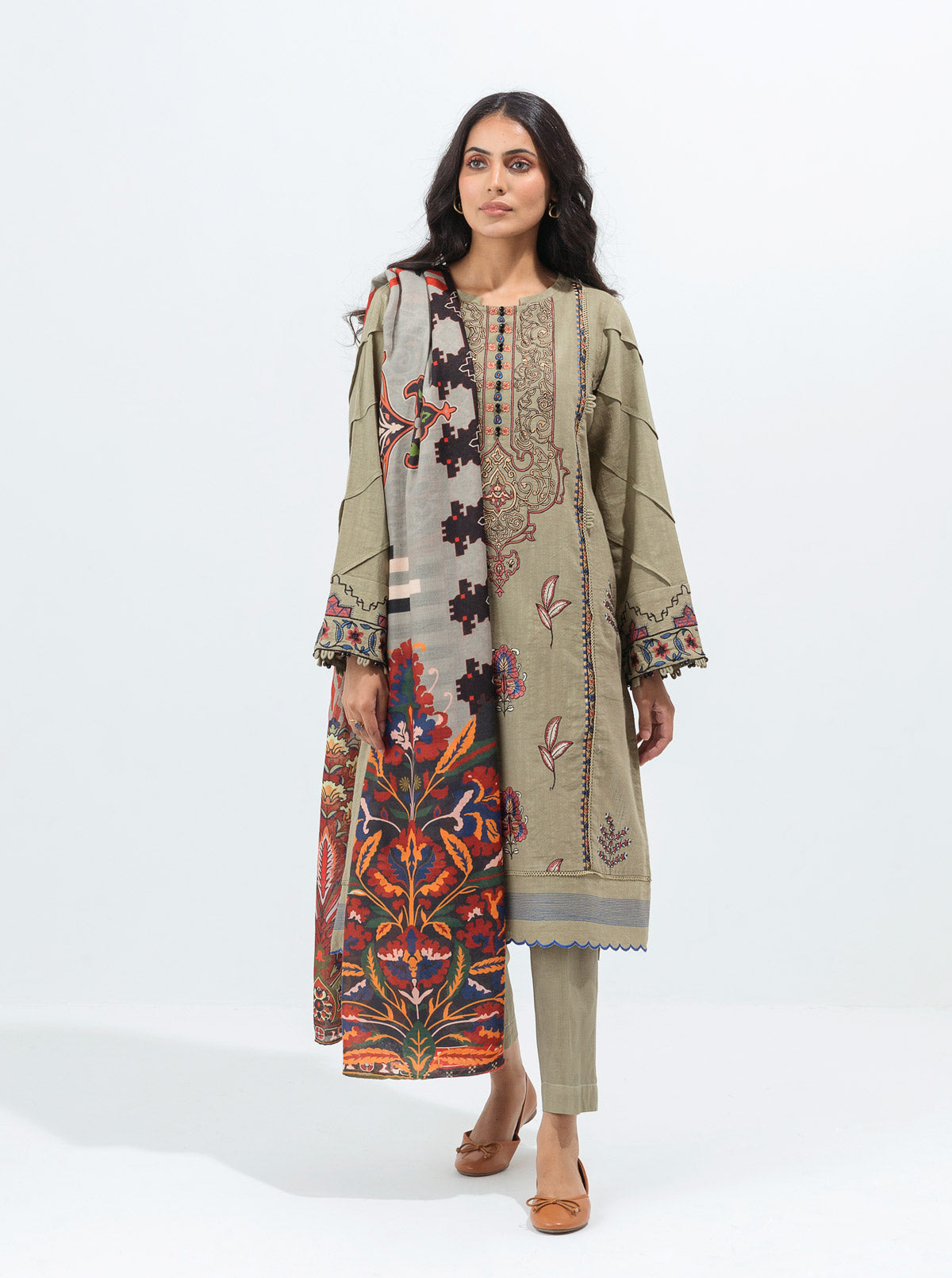 Folk Fusion-Embroidered With Shawl-2P