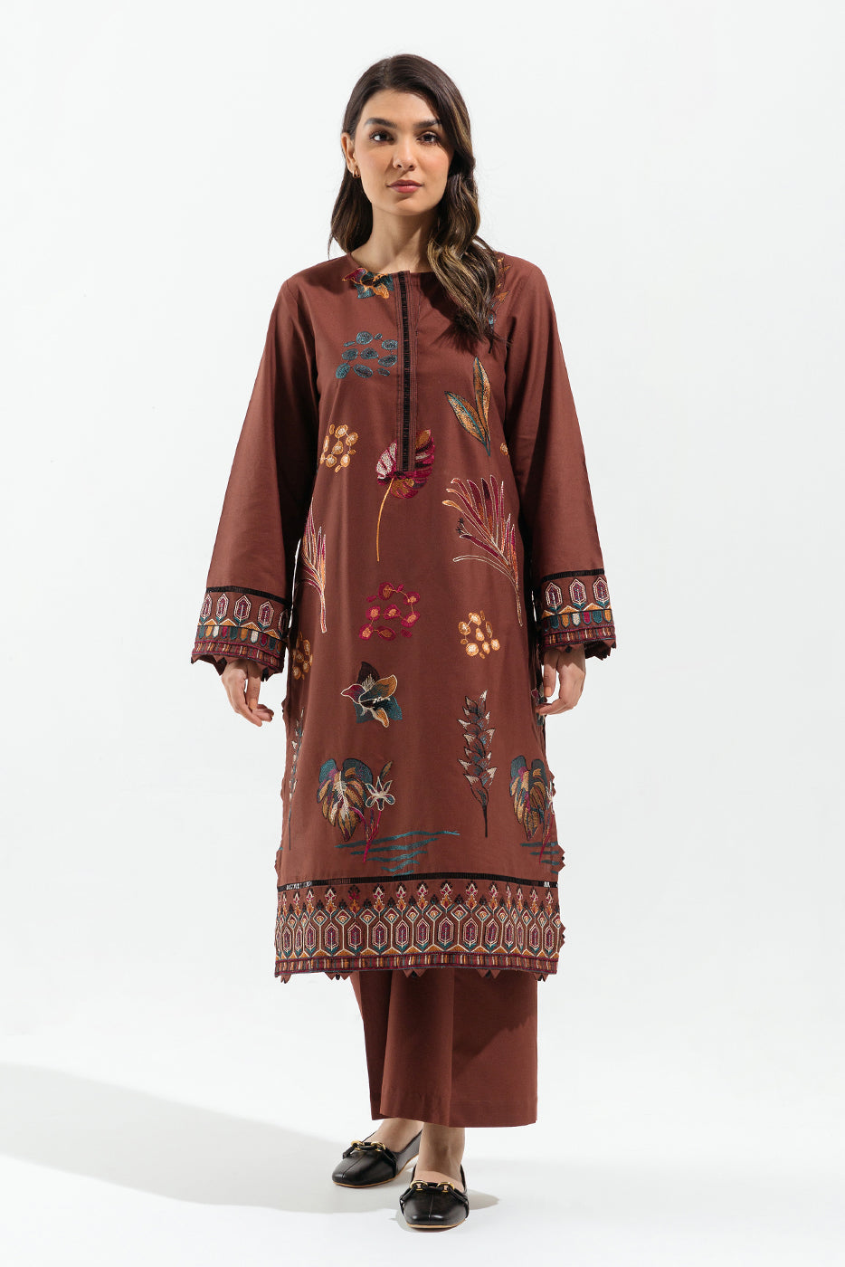 2 Piece - Embroidered Khaddar Suit - Floral Gild