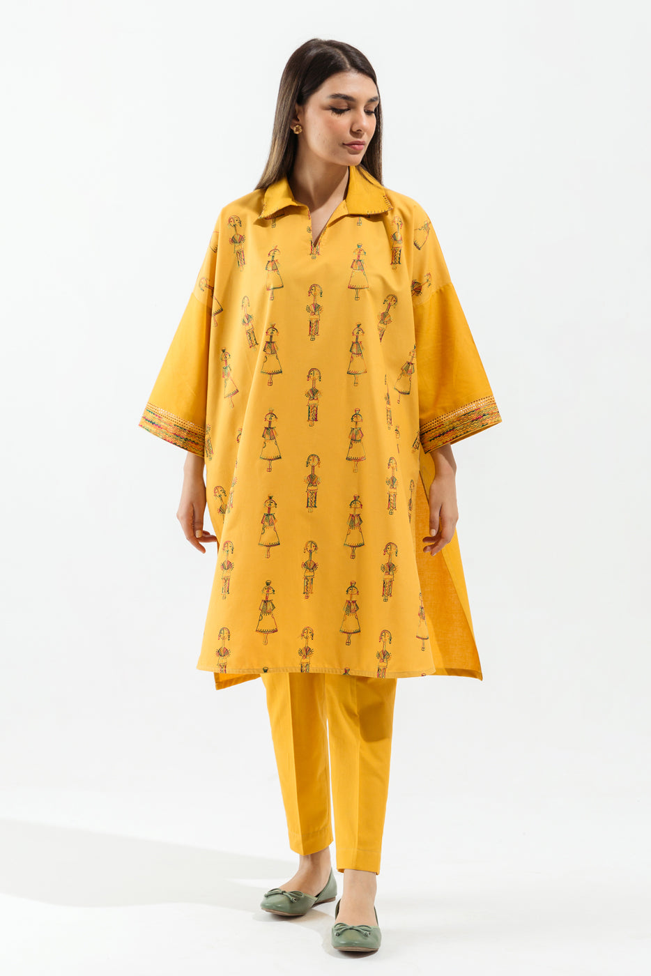 2 Piece - Embroidered Khaddar Suit - Canary Puppet