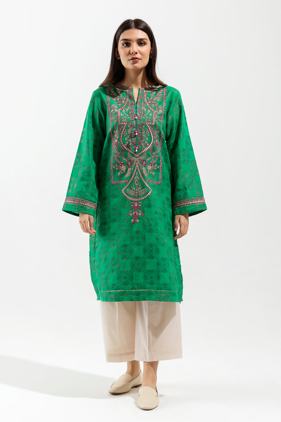 1 Piece - Embroidered Jacquard Shirt - Intricate Kale