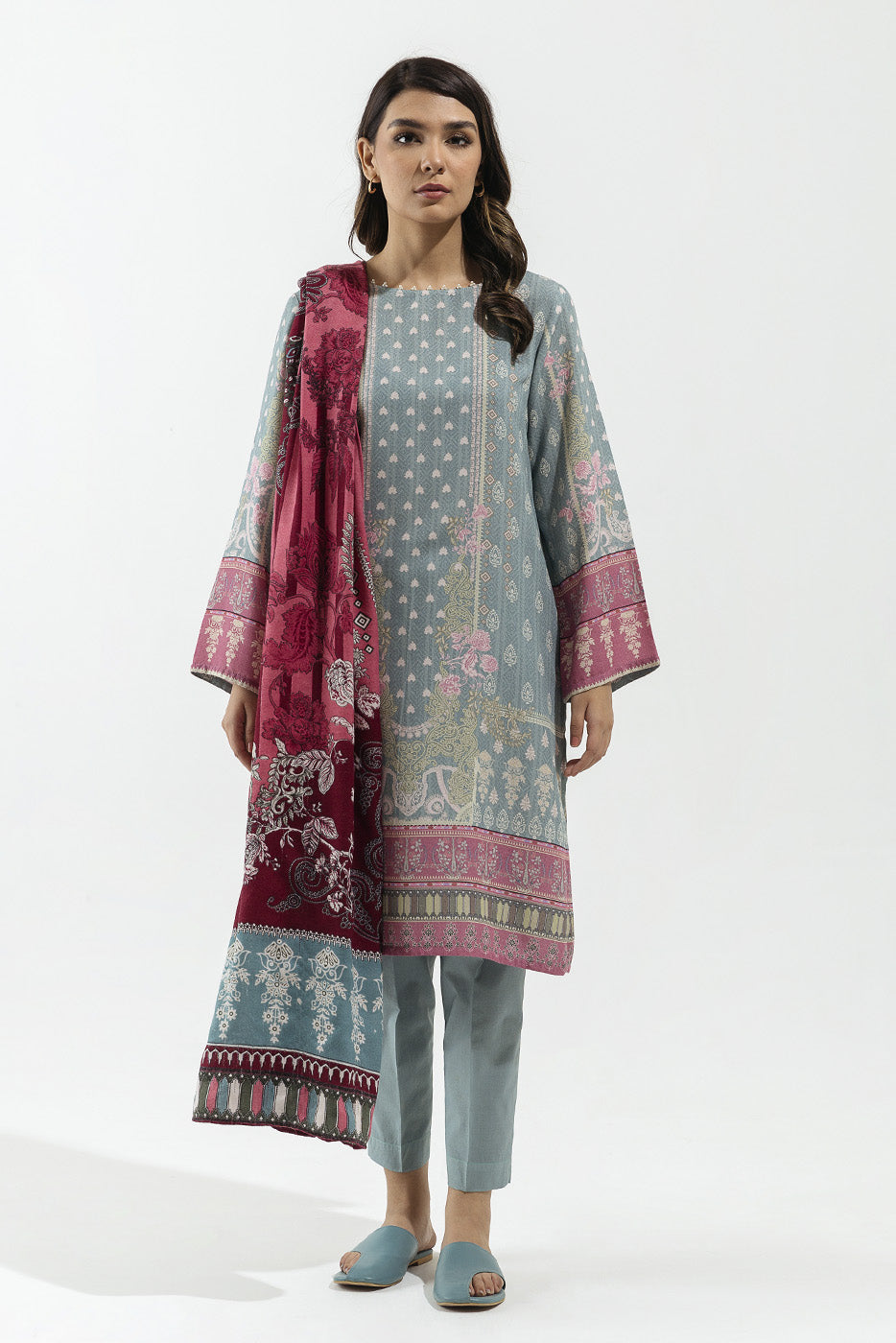 3 Piece - Printed With Shawl Karandi Suit - Relish Ocean