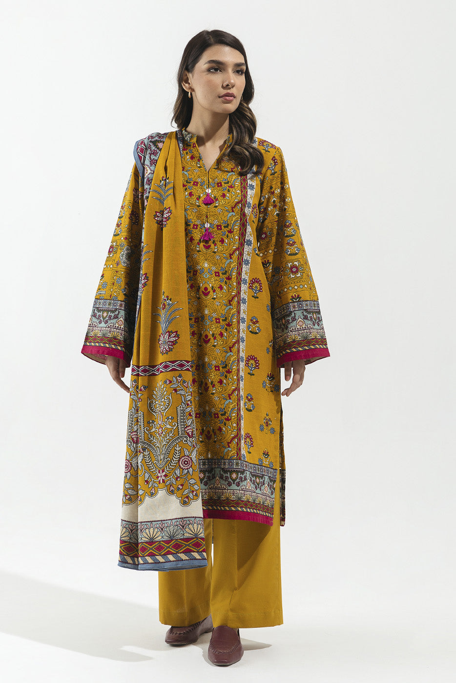 3 Piece - Printed Khaddar Suit - Blooming Glow (Unstitched)