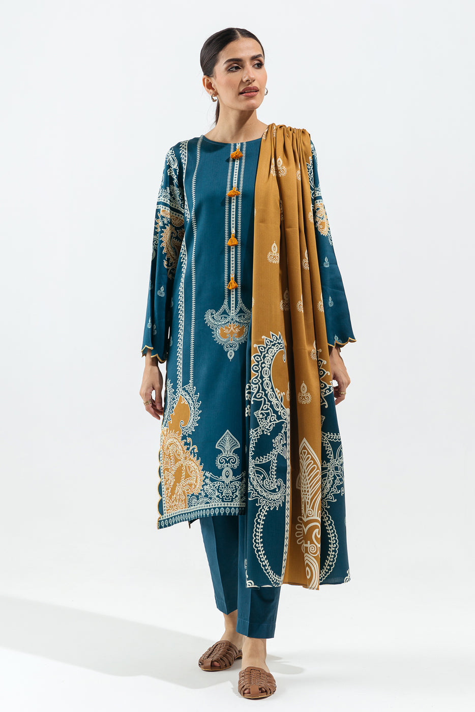 3 Piece - Printed Viscose Suit - Evening Blue