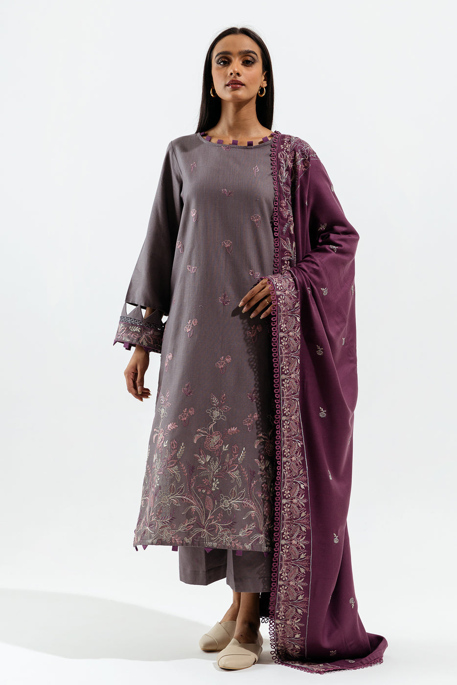 3 Piece - Embroidered With Shawl Khaddar Suit - Divinity Dream