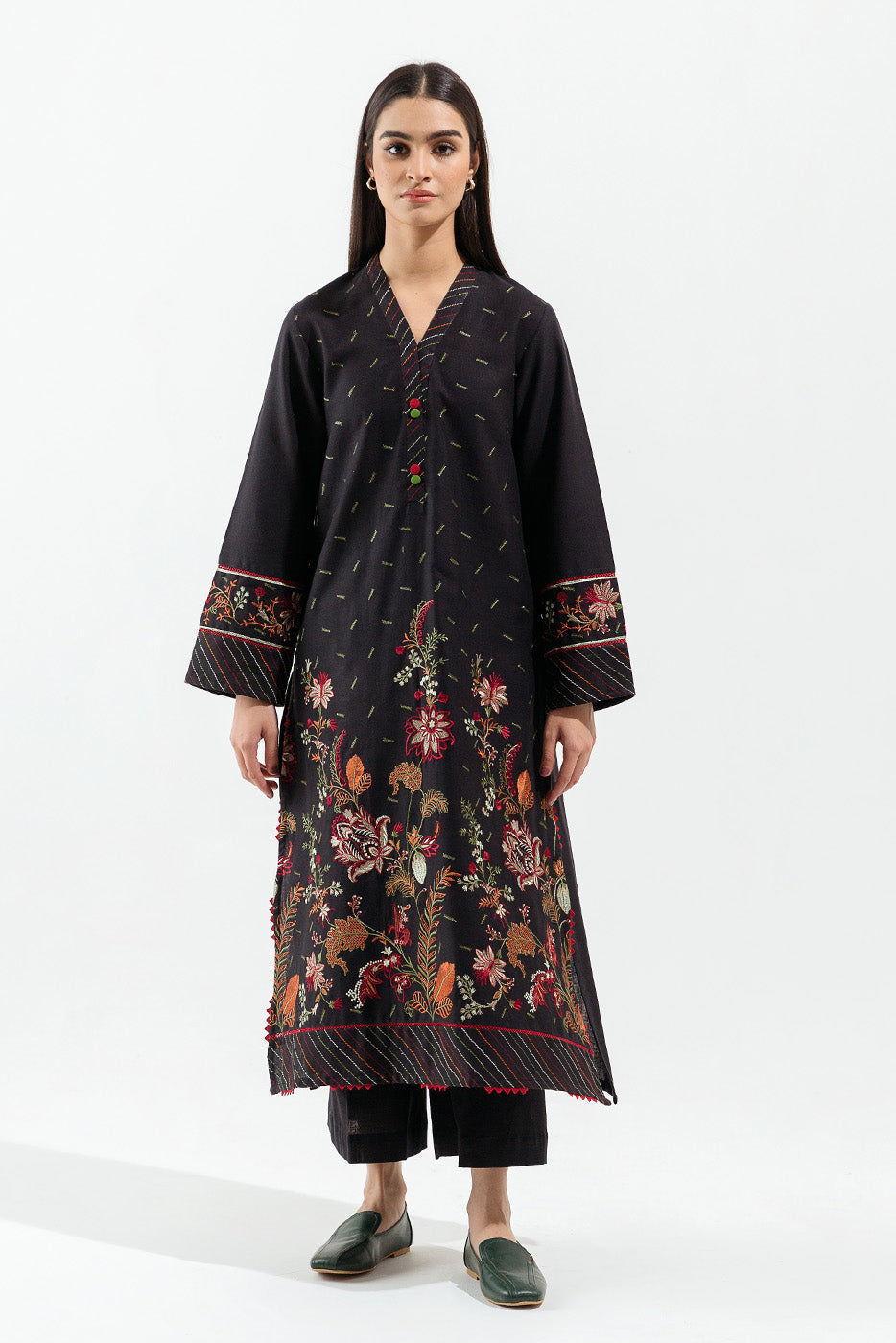 2 Piece - Embroidered Khaddar Suit - Victorian Chintz