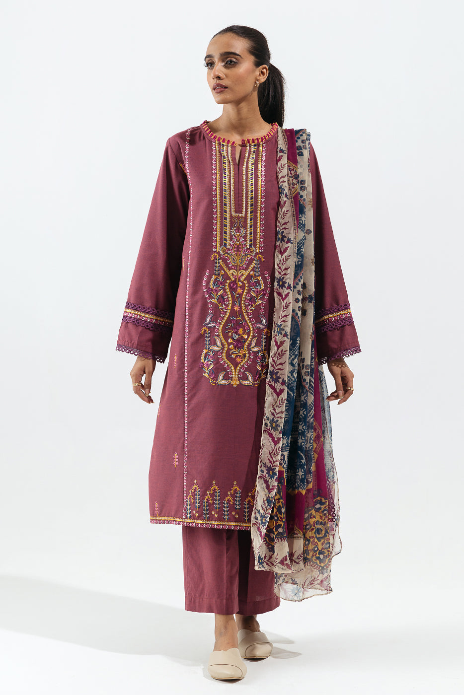 3 Piece - Embroidered Two Tone Suit - Deco Jewel
