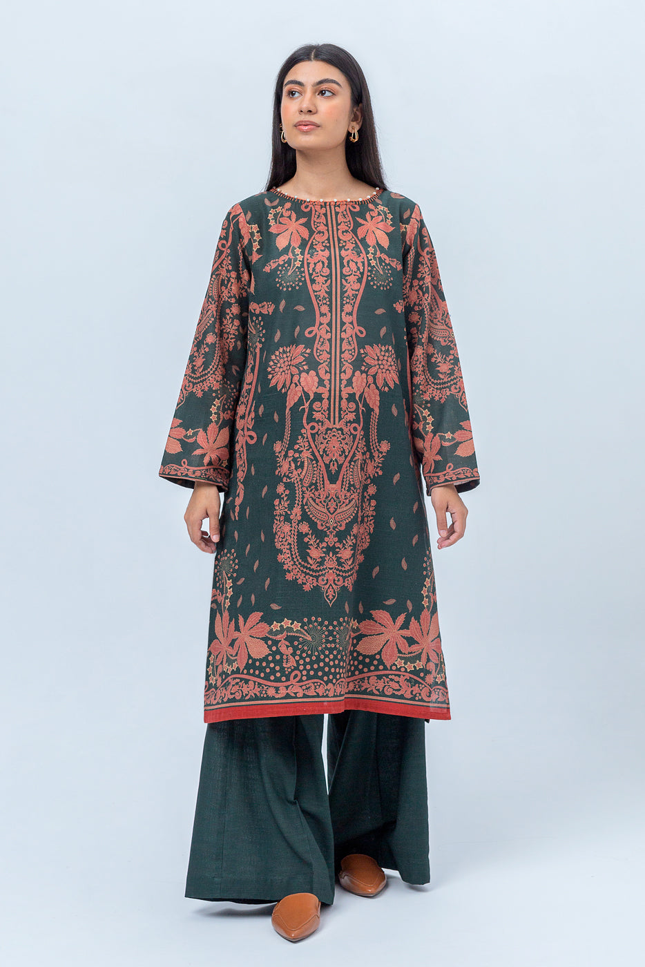 2 Piece Printed Khaddar Suit-Nostalgia Emerald (Unstitched)