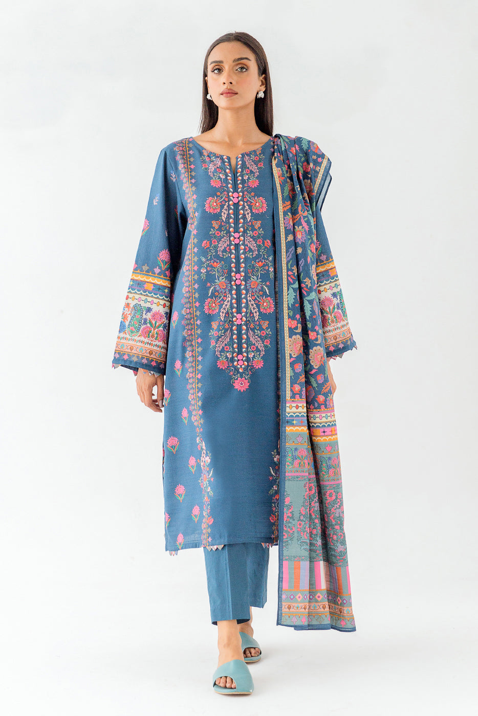 3 Piece - Printed Khaddar Suit - Modish Pashmina (Unstitched)