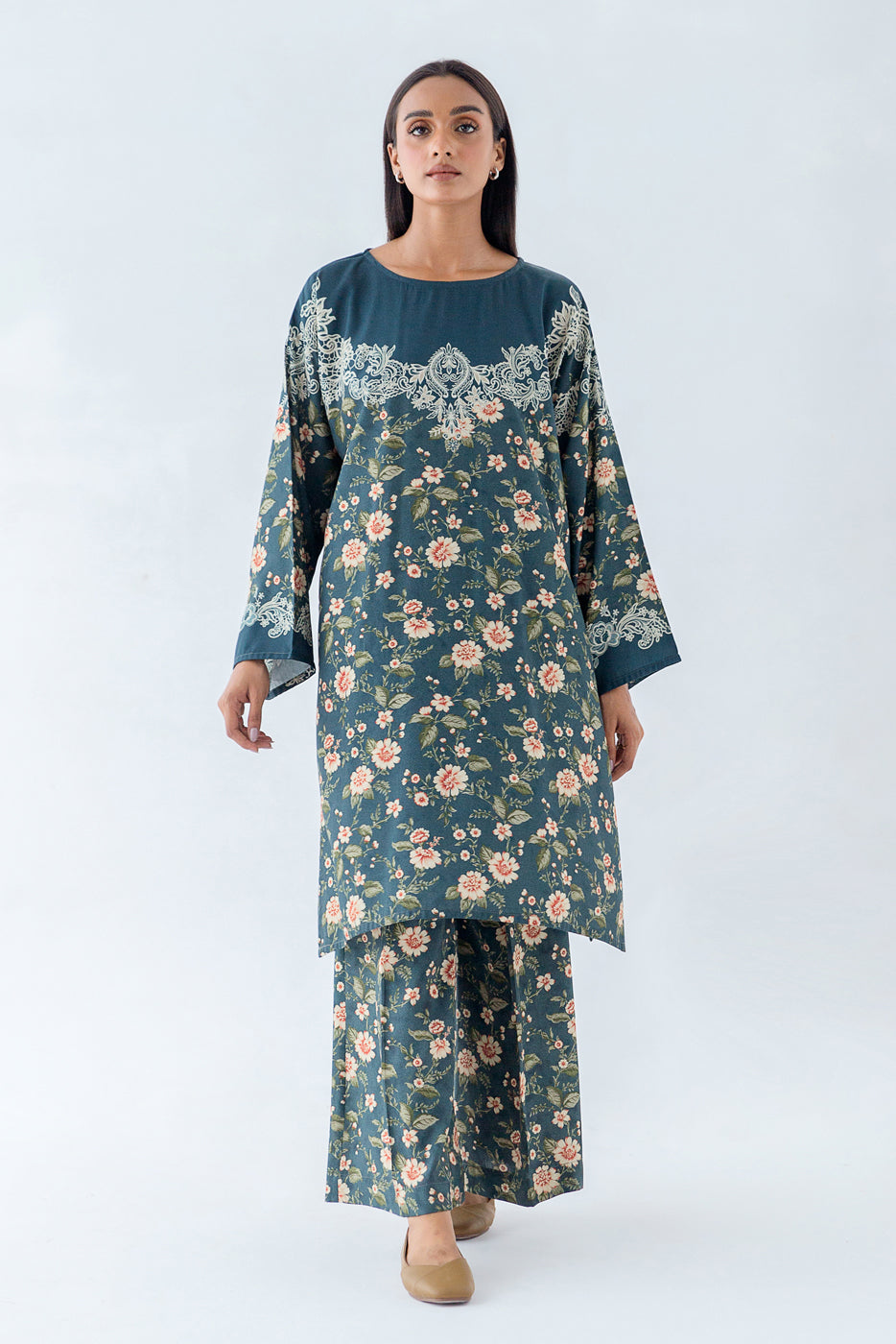2 Piece - Printed Linen Suit - Lacy Affair (Unstitched)