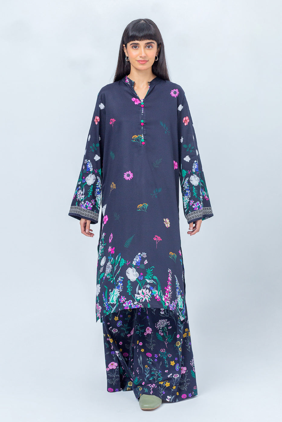2 Piece - Printed Linen Suit - Blooming Field (Unstitched)