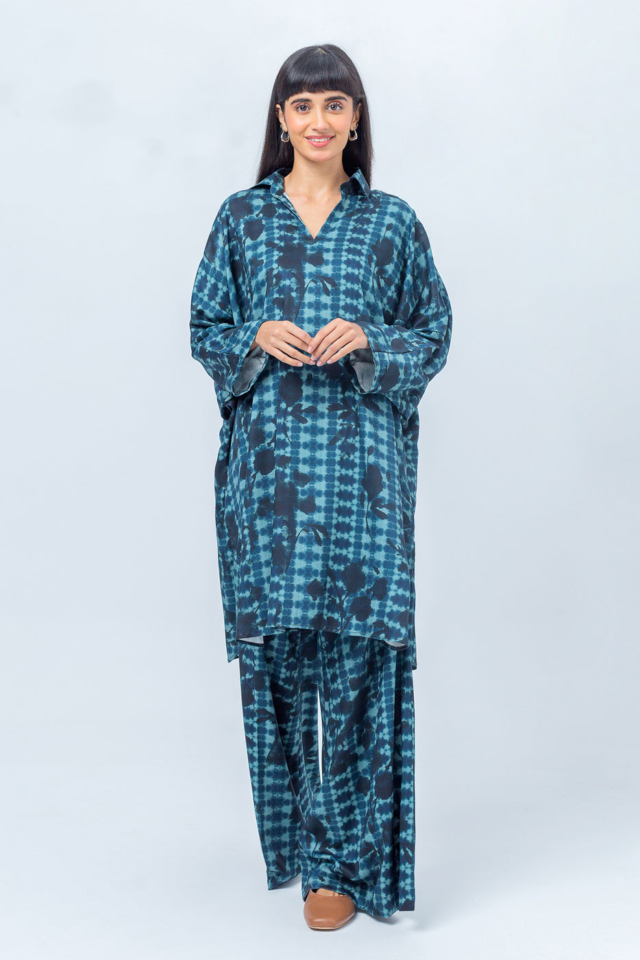2 Piece - Printed Linen Suit - Enchanting Blues (Unstitched)