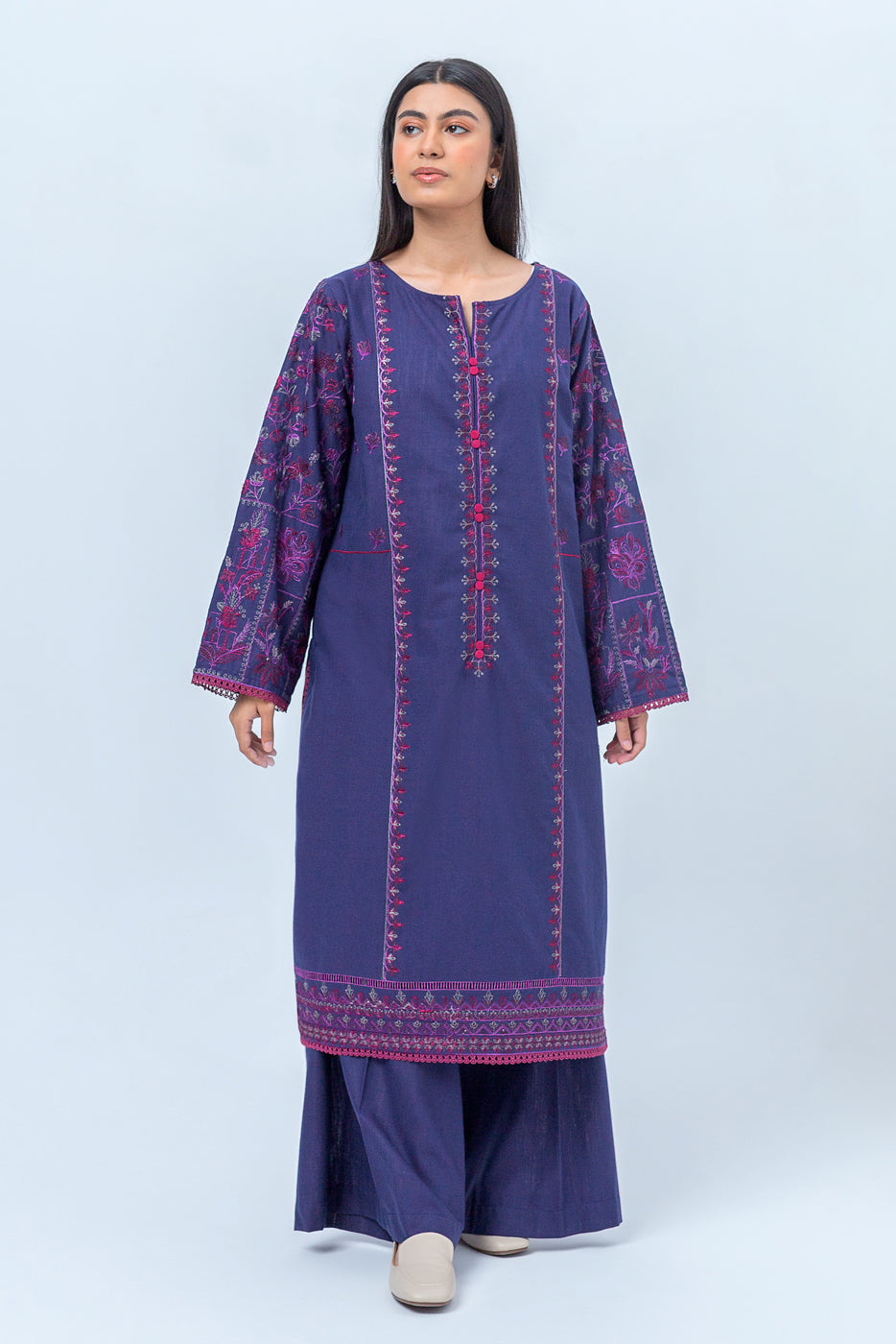 2 Piece - Embroidered Khaddar Suit - Stardew Violet (Unstitched)