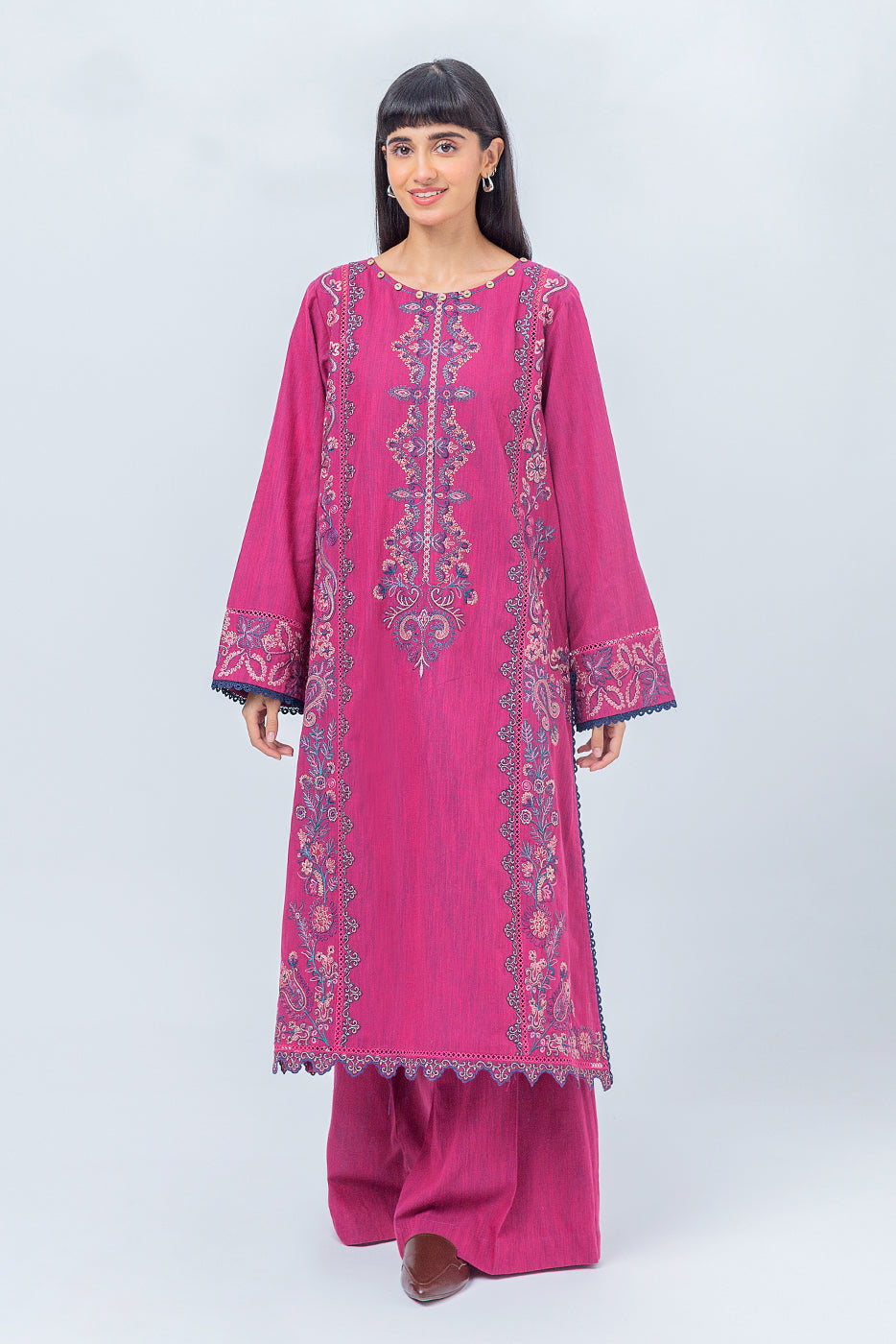 2 Piece - Embroidered Khaddar Suit - Tango Plum (Unstitched)