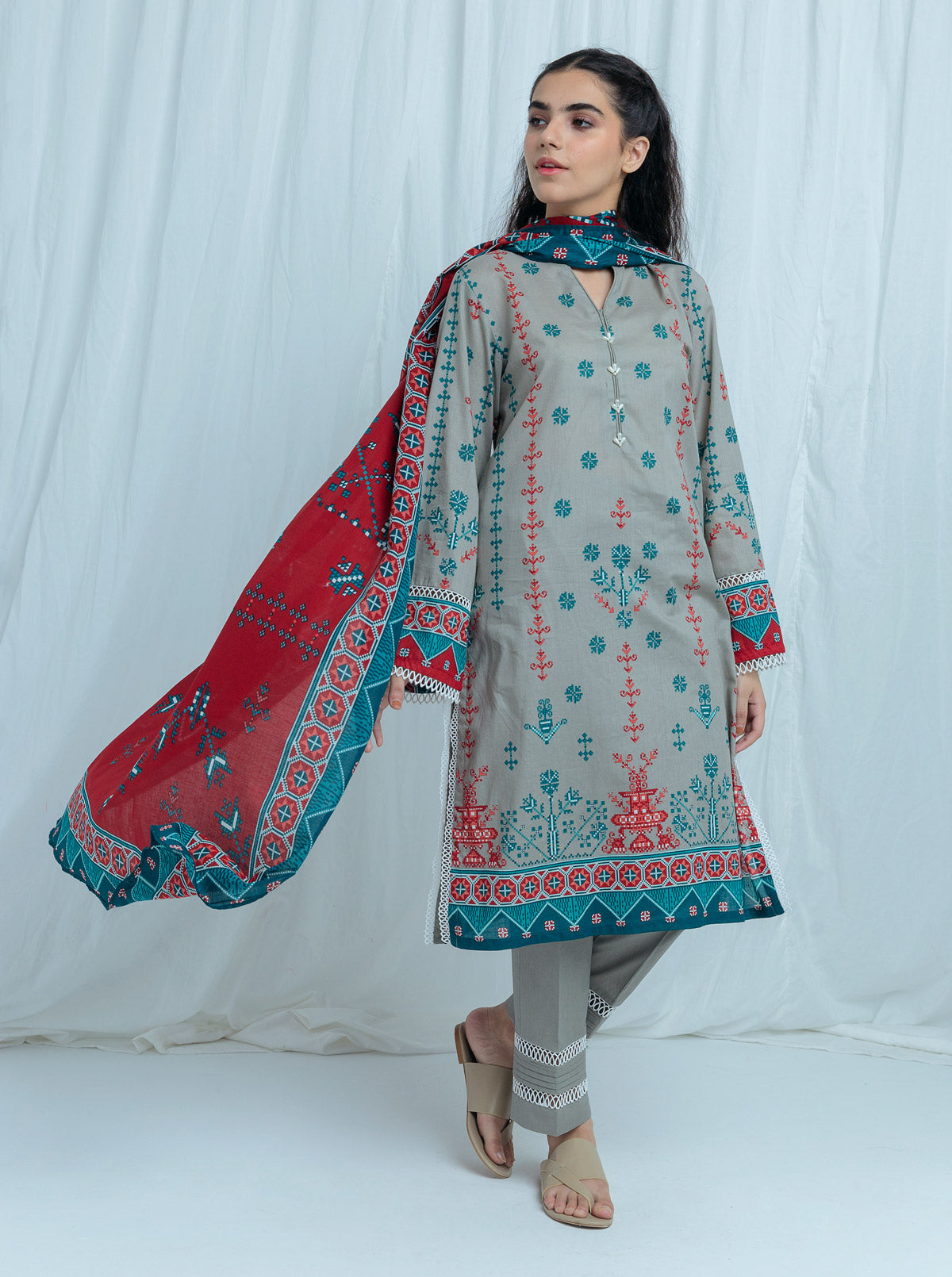 Grey Flint-Printed-2 Pc (Unstitched)