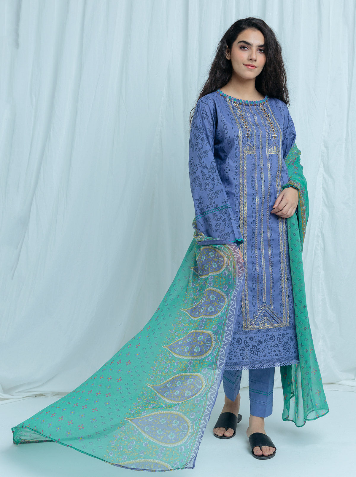 Enchanted Blue-Embroidered-3 Pc
