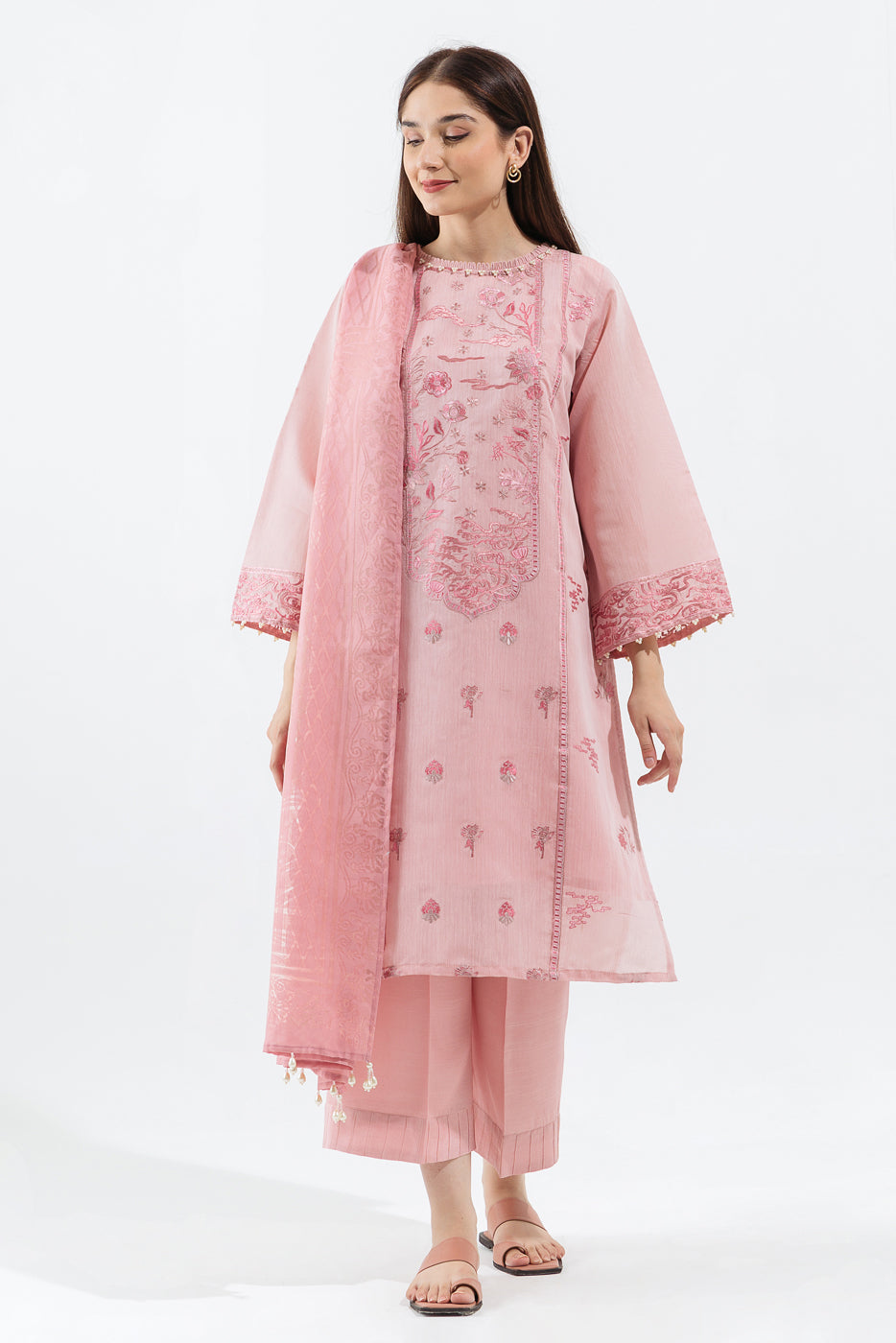 Cosmic Pink-Embroidered-4P-Paper Cotton(Unstitched)