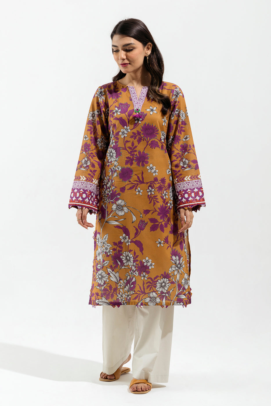 1 PIECE - PRINTED LAWN SHIRT - MEDALLION SILHOUETTE