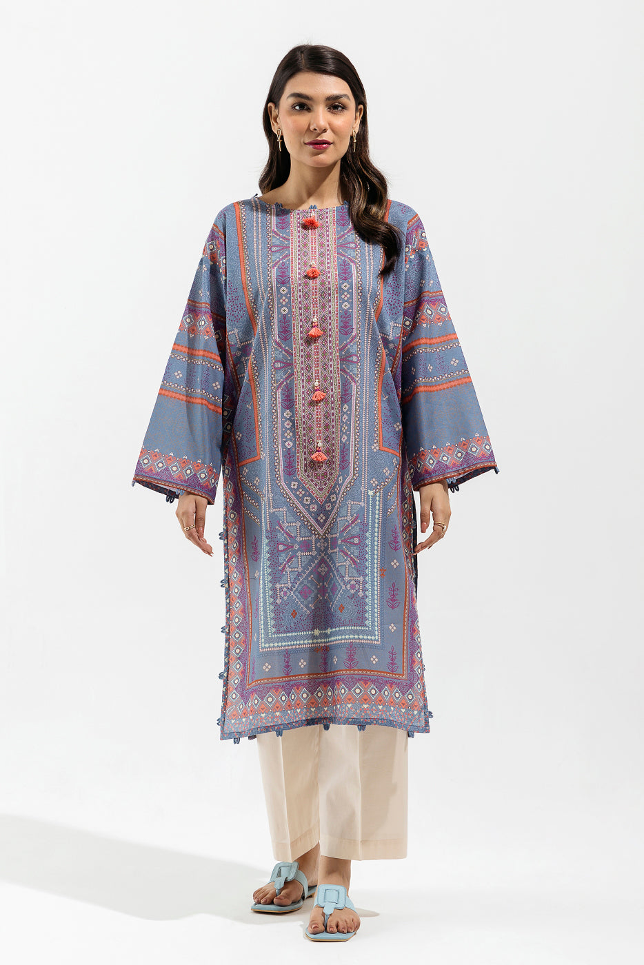 1 PIECE - PRINTED LAWN SHIRT - PRUSSIAN ULTRAMARINE