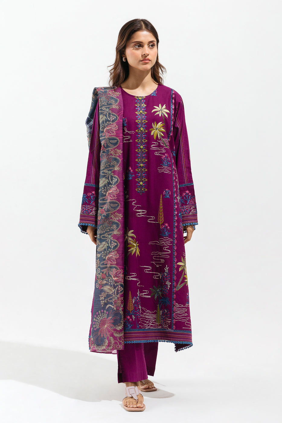 3 Piece - Embroidered Lawn Suit - Mulberry Waves
