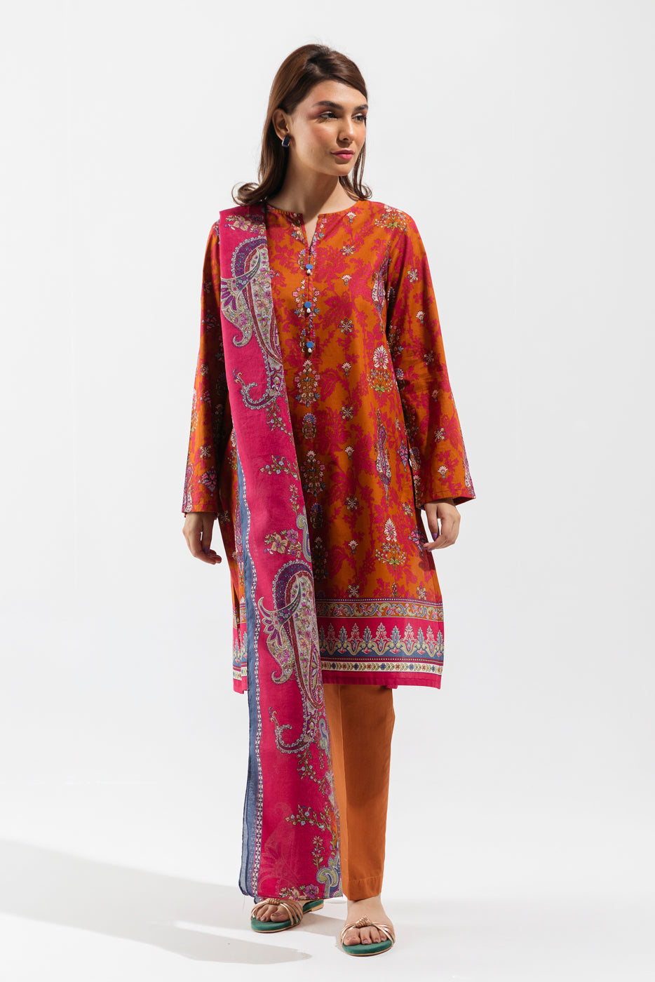 2 Piece - Printed Lawn Suit - Squash Blush