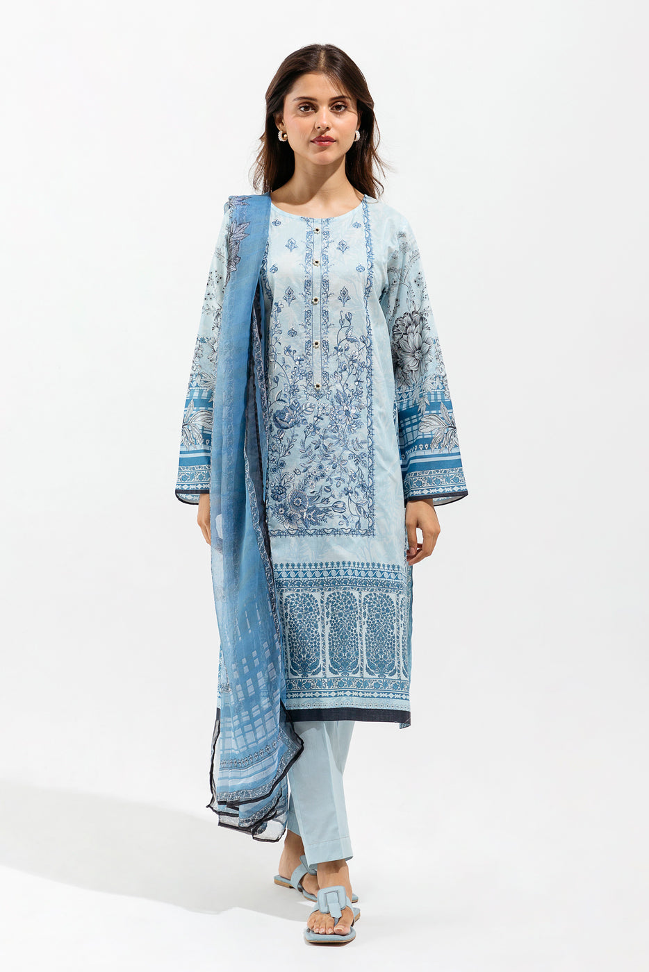 2 Piece - Embroidered Lawn Suit - Sky Monochrome (Unstitched)