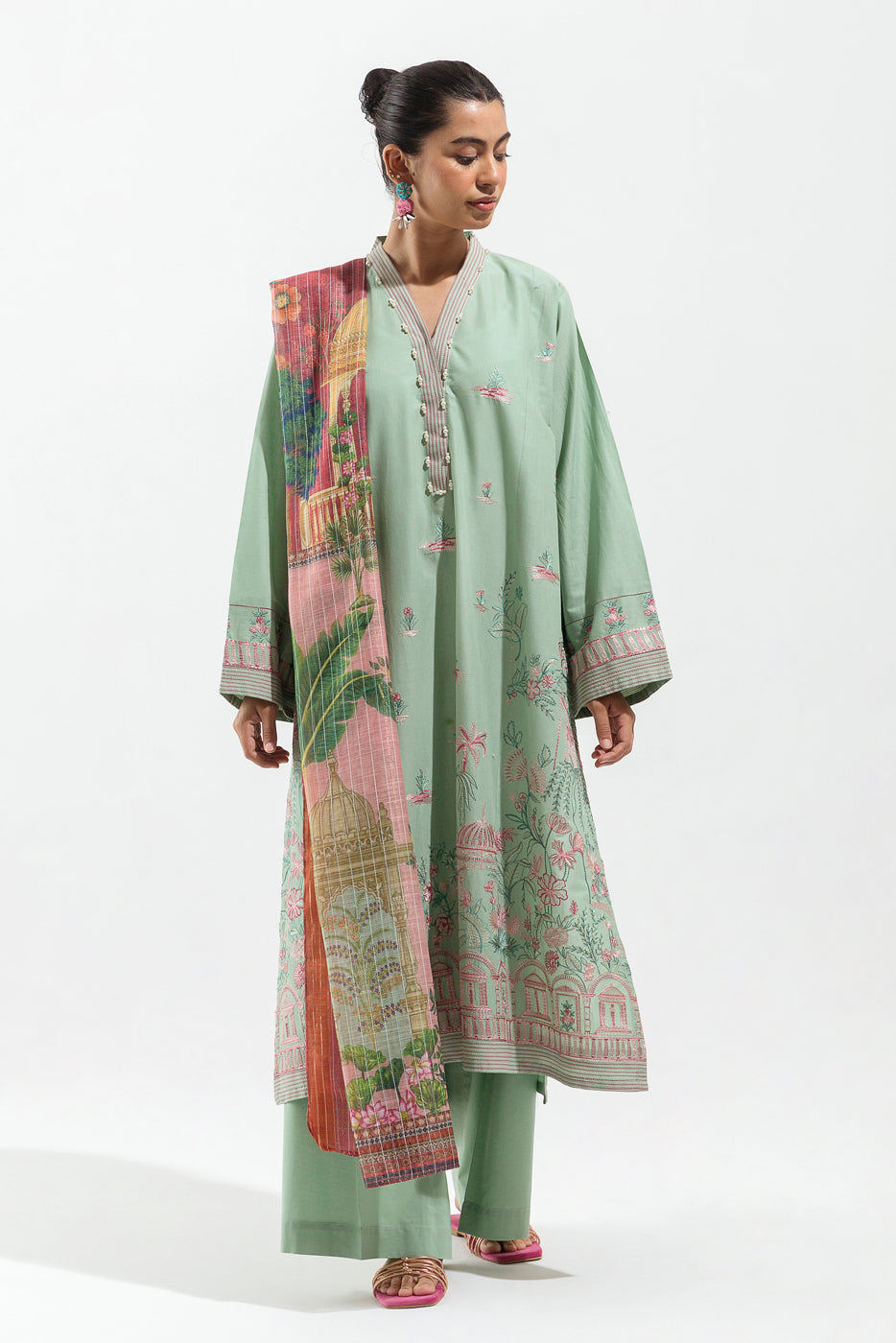 2 Piece - Embroidered Lawn Suit - Minty Divine (Unstitched)
