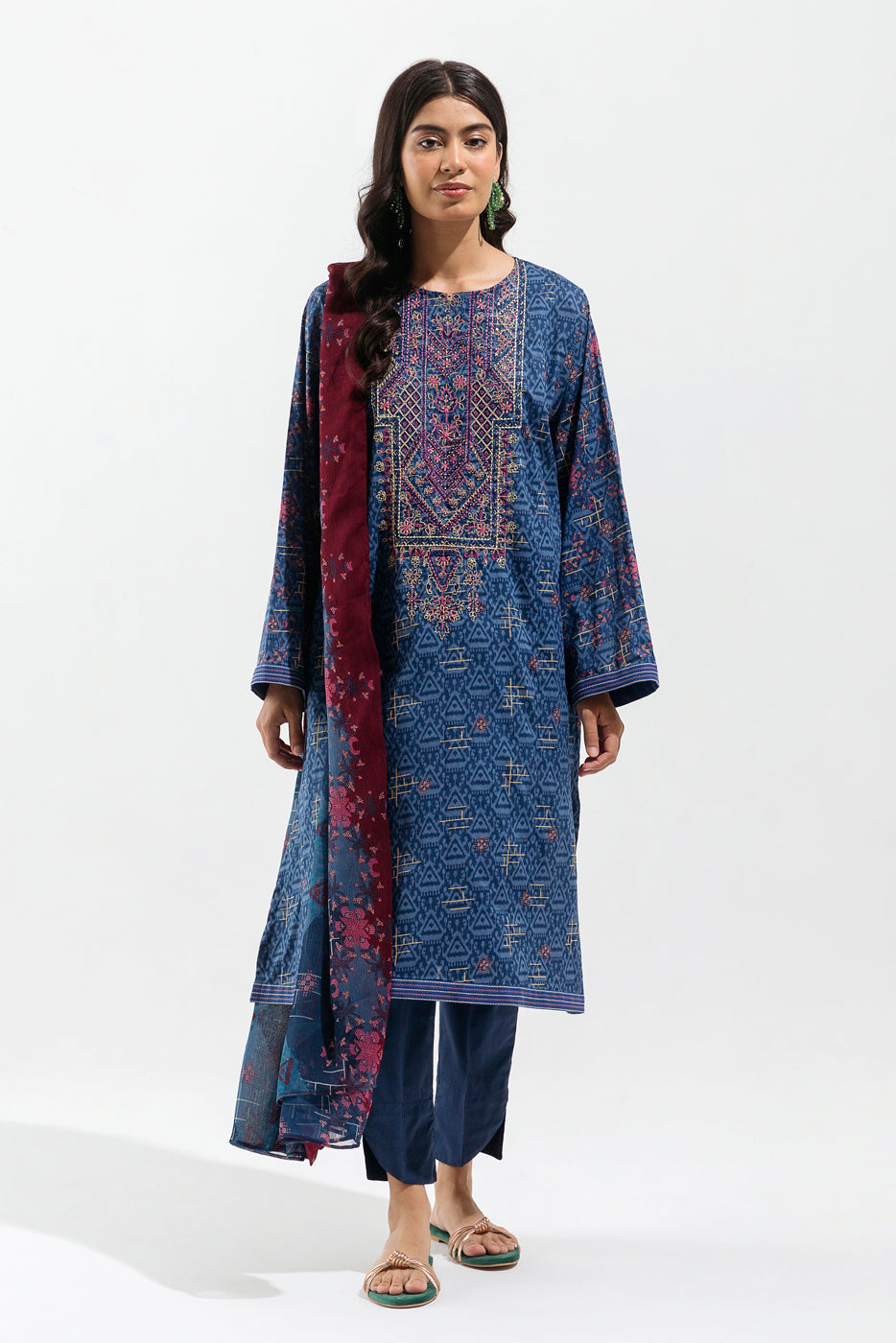 3 Piece - Embroidered Lawn Suit - Aegean Ikat
