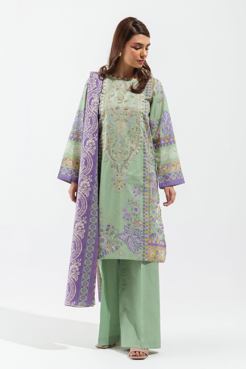 3 Piece - Embroidered Lawn Suit - Lavender Topaz