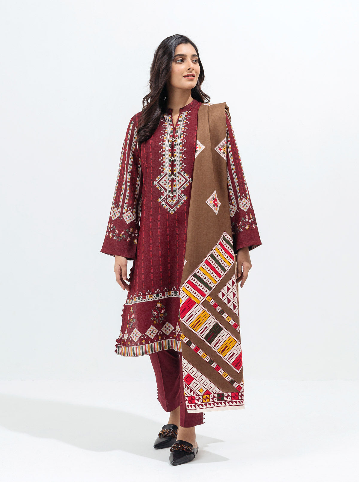 Scarlet Gleam-Printed With Shawl-3P