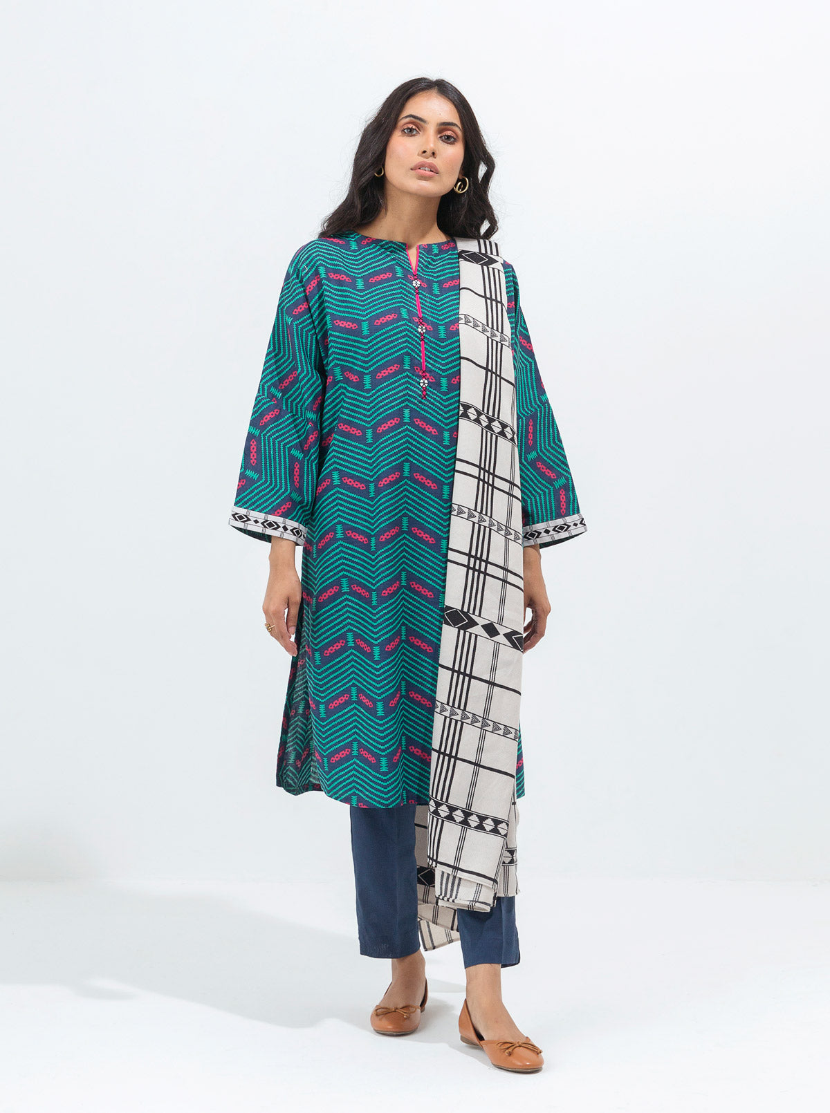 MISTY GLOW-PRINTED WITH SHAWL-3P (UNSTITCHED)BT3W21U71-GREEN-2000000179613-3P