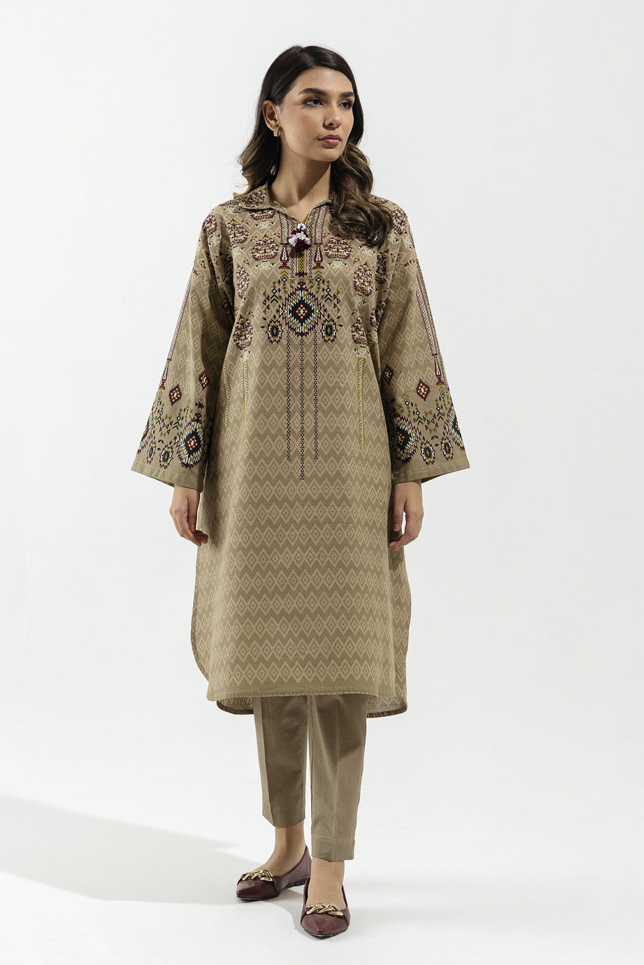 2 Piece - Printed Khaddar Suit - Imperial Stone