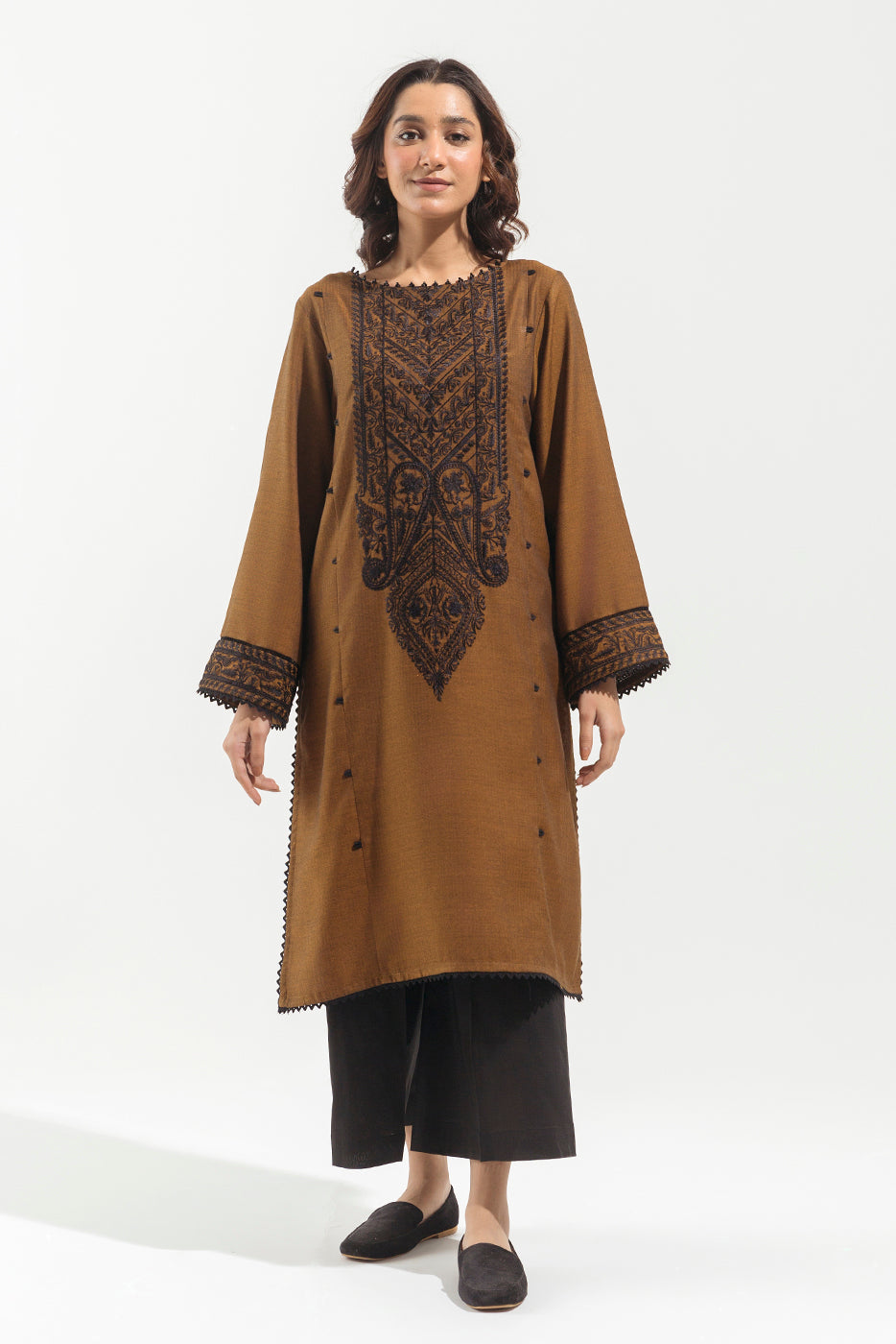 1 PIECE - EMBROIDERED HERRINGBONE SHIRT - ETHNIC DUNE