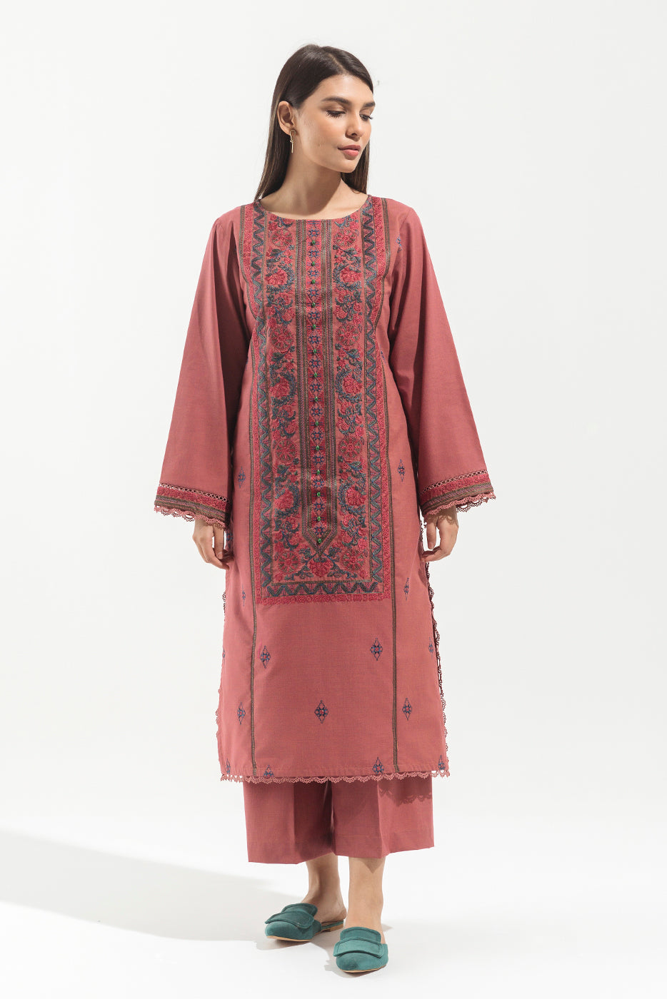 2 PIECE - EMBROIDERED CHAMBERY SUIT - PASTEL TALE