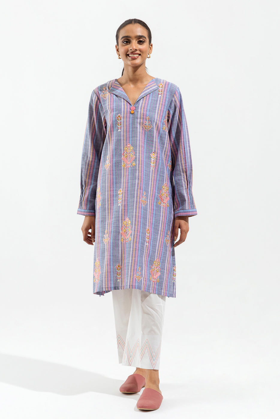 1 PIECE - EMBROIDERED YARN DYED SHIRT - DELICATE DECOR