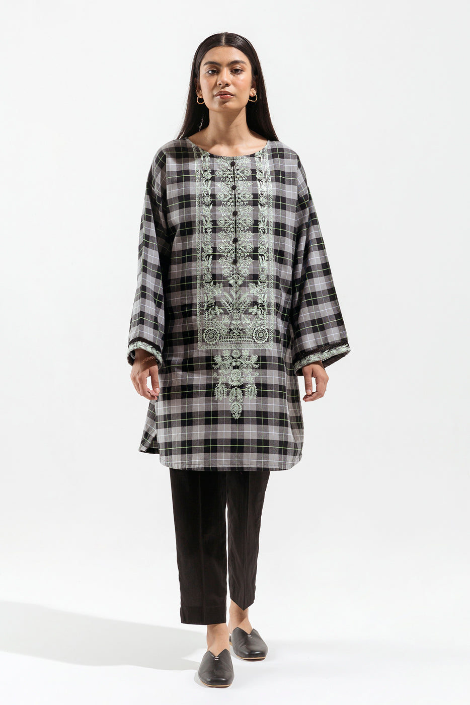 1 Piece - Embroidered Flannel Shirt - Allure Charm