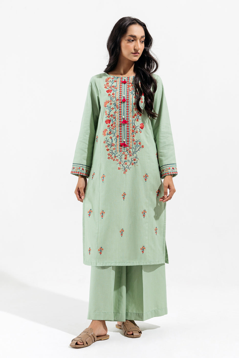 2 Piece - Embroidered Khaddar Suit - Pearl Dew