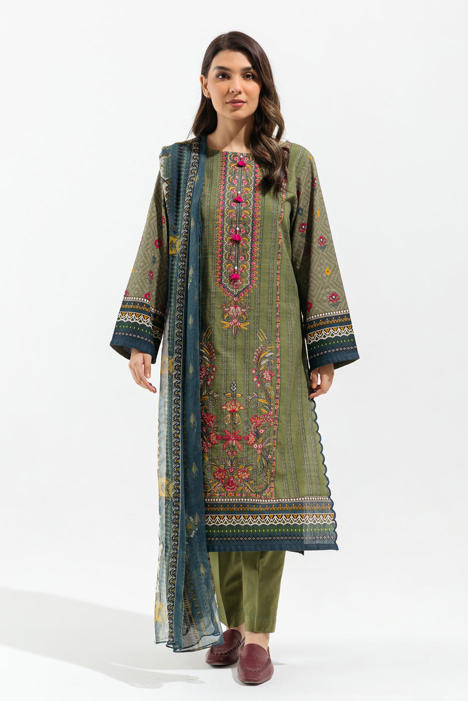 2 Piece - Embroidered Khaddar Suit - Asparagus Fields (Unstitched)