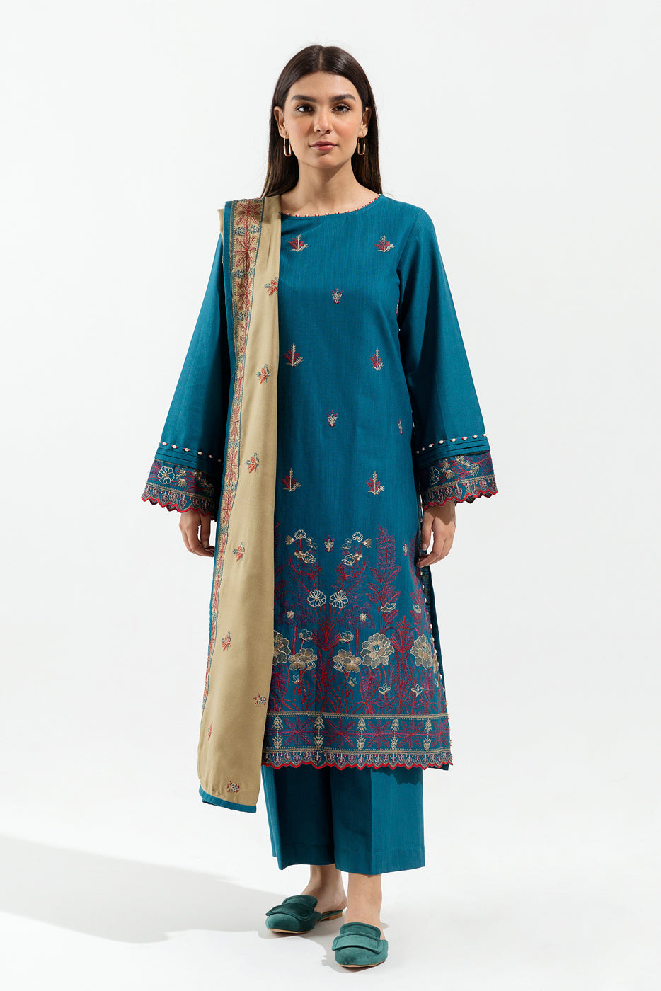 3 PIECE - EMBROIDERED KHADDAR SUIT - MYTHIC MAJESTIC