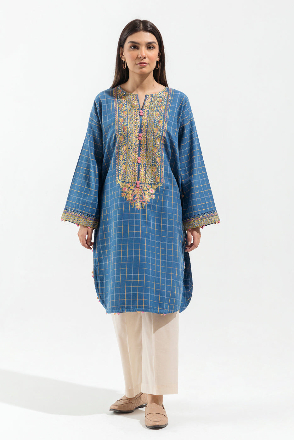 1 PIECE - EMBROIDERED FLANNEL SHIRT - INDIGO TREASURE