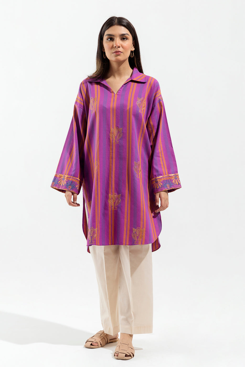 1 Piece - Embroidered Flannel Shirt - Vivid Amethyst